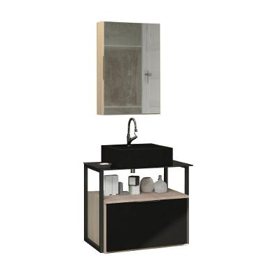 Conjunto Gabinete Urbe 60cm Madeirado Preto Tampo Preto Cuba Preto