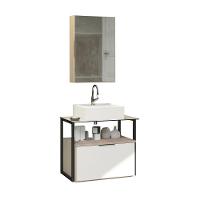 Conjunto Gabinete Urbe 60cm Madeirado Branco Tampo Branco Cuba Branca