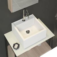 Conjunto Gabinete Urbe 60cm Madeirado Branco Tampo Branco Cuba Branca - 5