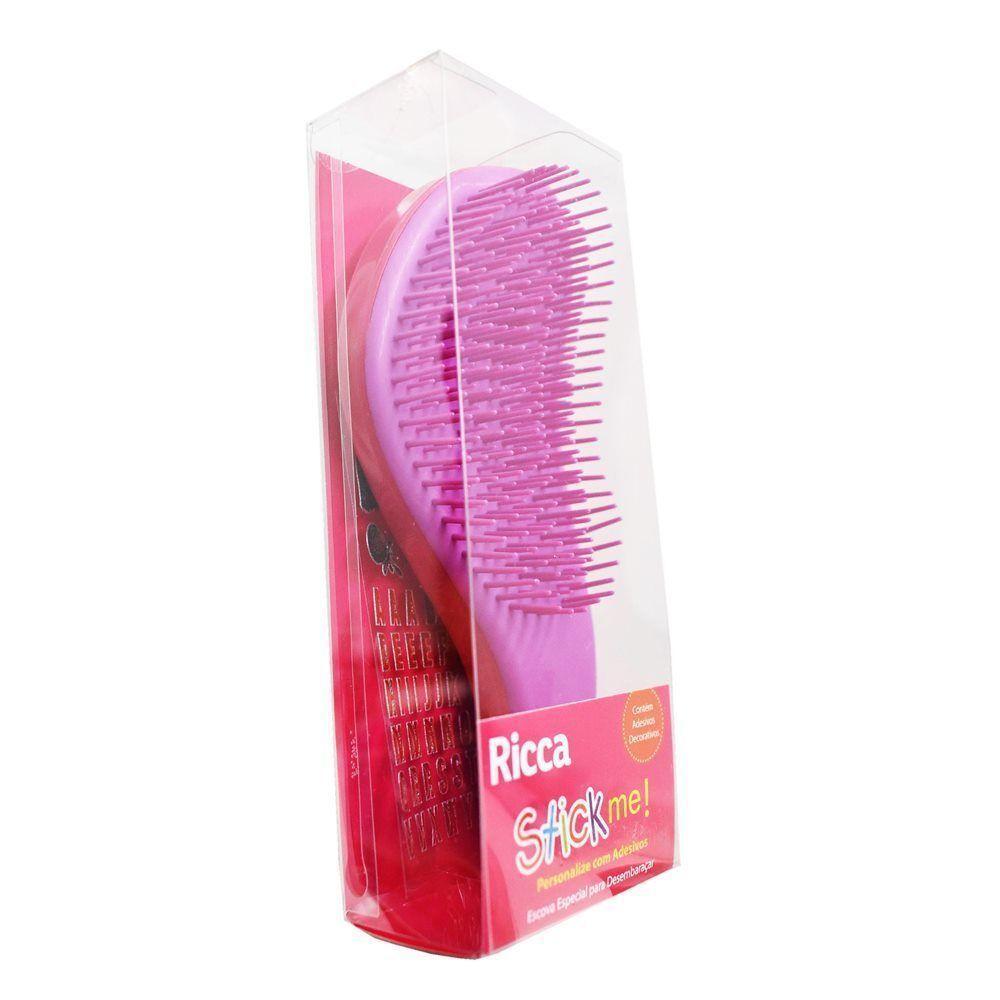 Escova De Cabelo Desembaraçar Stick Me Com Adesivos Ricca rosa-roxo - 2