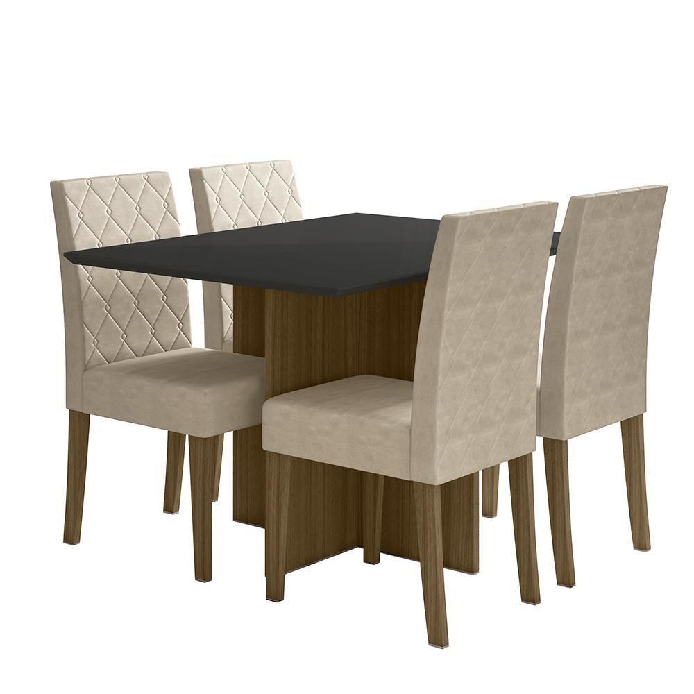 Kit Mesa De Jantar Helo Com Vidro 120x90 Com 4 Cadeiras Jade Carvalho/grafite/preto/fendi Carvalho/grafite/preto/fendi - 1