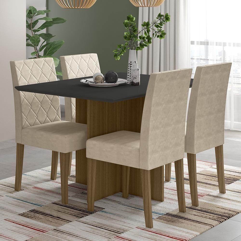 Kit Mesa De Jantar Helo Com Vidro 120x90 Com 4 Cadeiras Jade Carvalho/grafite/preto/fendi Carvalho/grafite/preto/fendi - 6