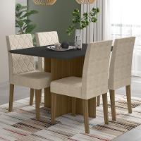 Kit Mesa De Jantar Helo Com Vidro 120x90 Com 4 Cadeiras Jade Carvalho/grafite/preto/fendi Carvalho/grafite/preto/fendi - 6