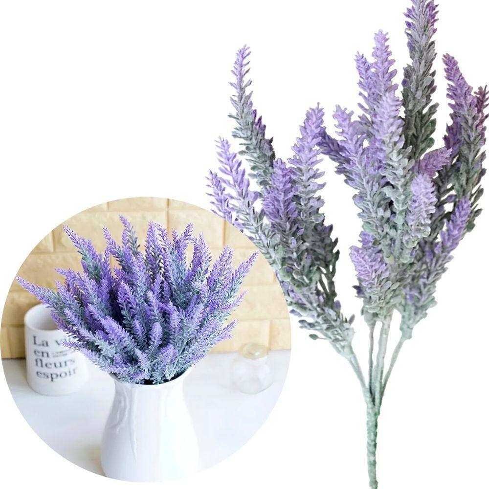4 Ramos Plantas Lavanda Roxo Artificiais Com 35 Folhas 40cm - 1