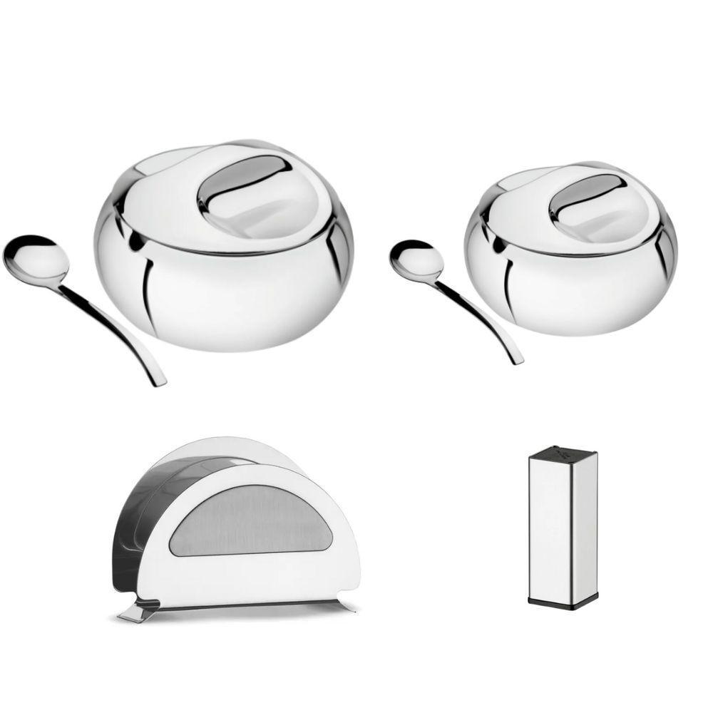 Kit Para Farinha, Açúcar Porta Guardanapo E Paliteiro Tramontina Service Em Aço Inox 14 Cm 2 Peças - 1