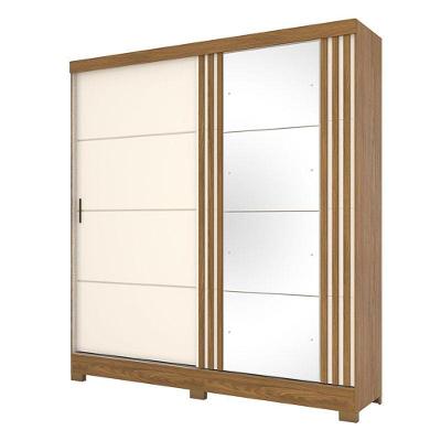 Guarda Roupa Solteiro B352 Nature Off White Com Espelho - Briz Móveis