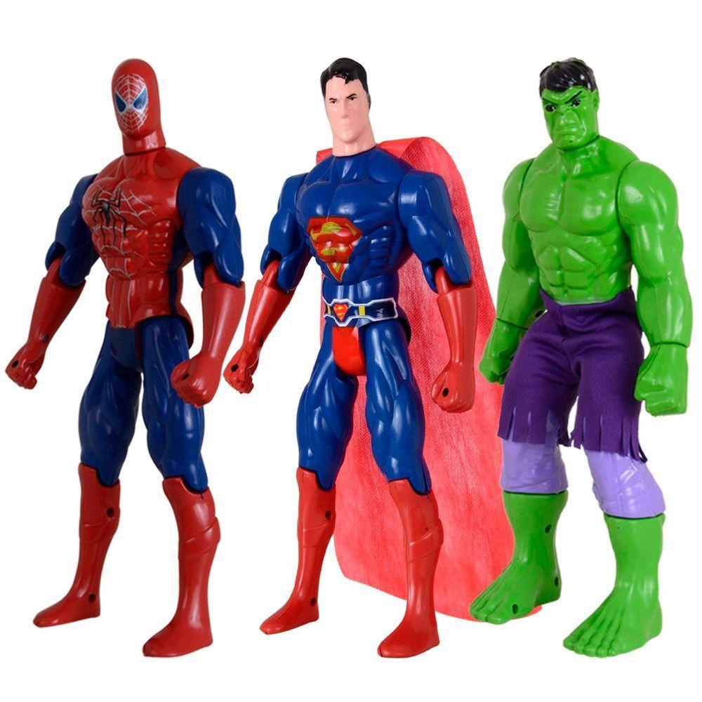 Kit Trio Brinquedo Incrível Hulk Homem Aranha Super Men 29cm - 1