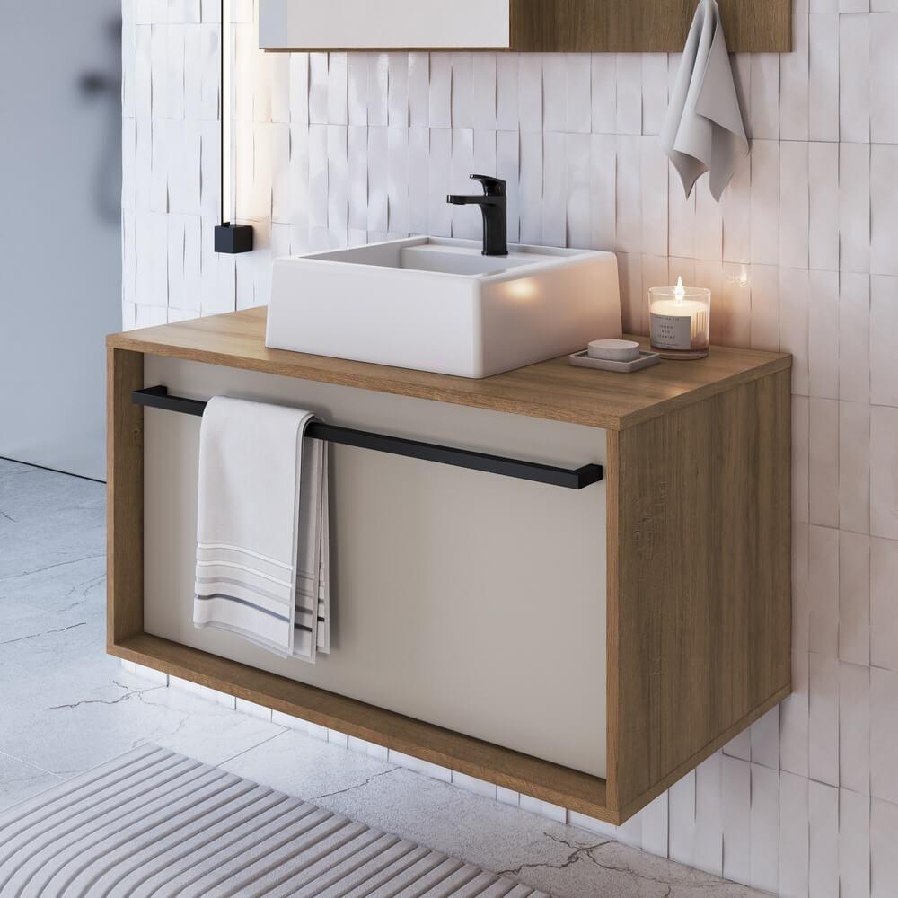 Gabinete De Banheiro Com Cuba 01 Gaveta 80cm Mel Arenas Proddy Mel Arenas - 1