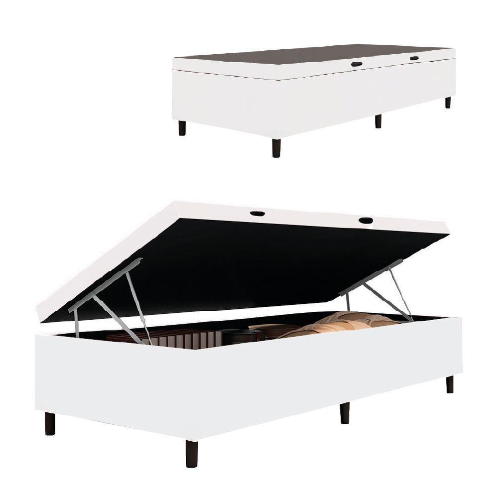 Cama Box Com Baú Solteiro 0,88m Com 41cm De Altura Prince Branco - 1