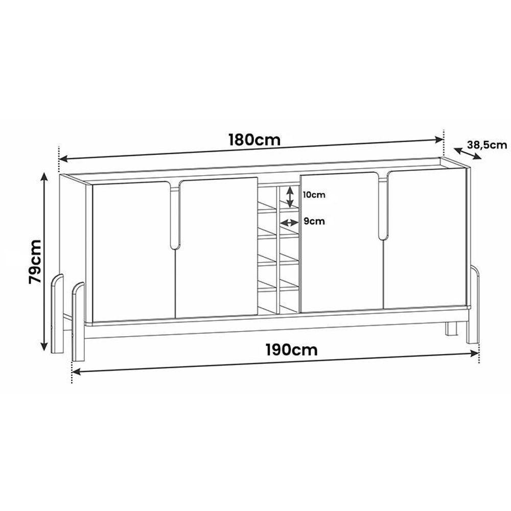 Aparador Buffet Sala Lizz 190cm Com Pés De Madeira Maciça Branco/cedro - 4