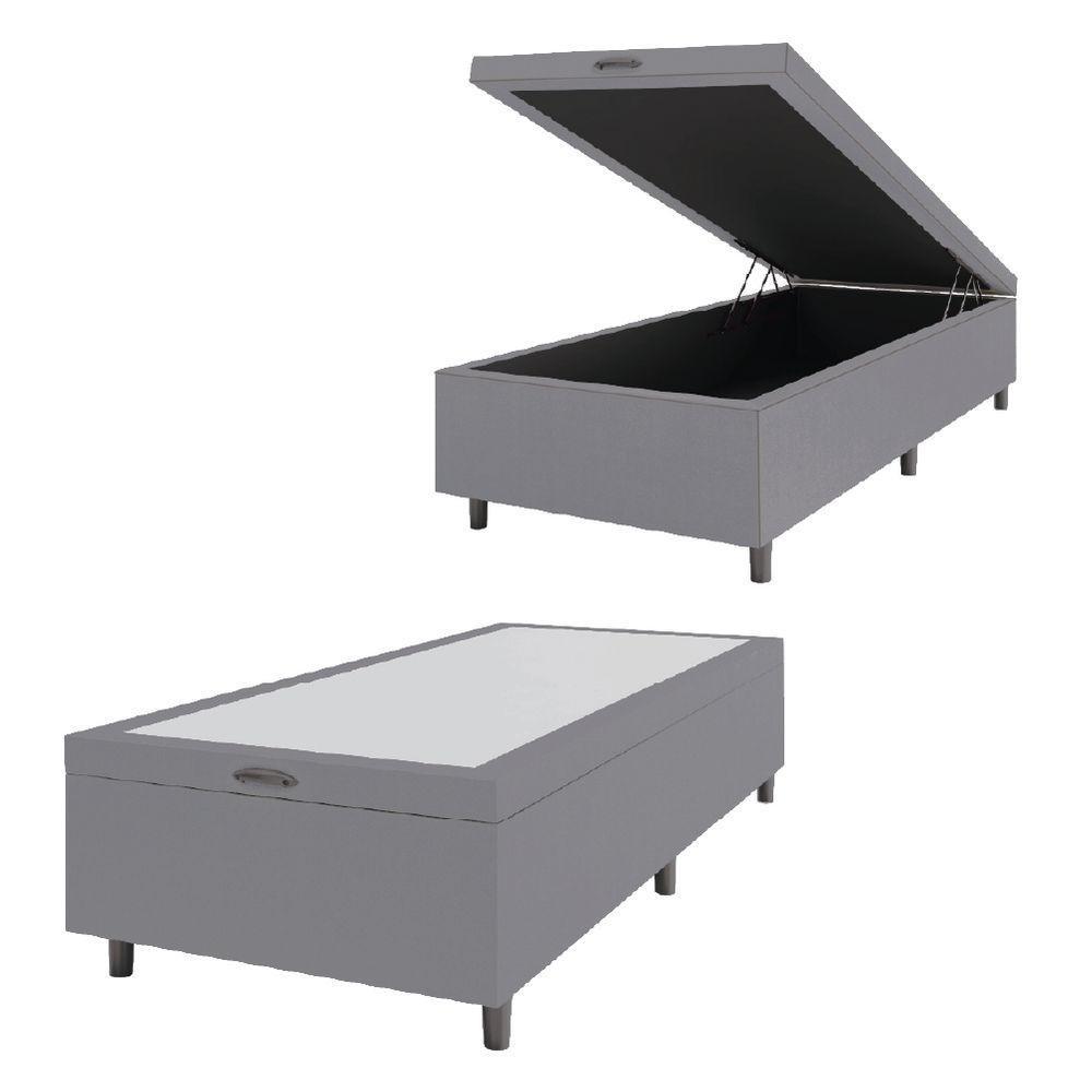 Cama Box Com Baú 0,96m Com 41cm De Altura Prince Cinza Cinza - 1
