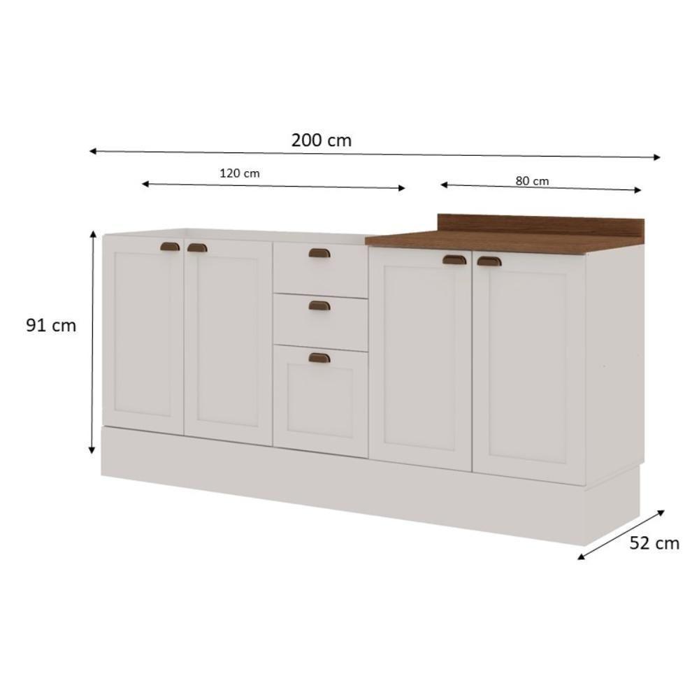 Cozinha 100% Mdf Modulada Iluminata Com Balcão Para Cooktop Branco - 3