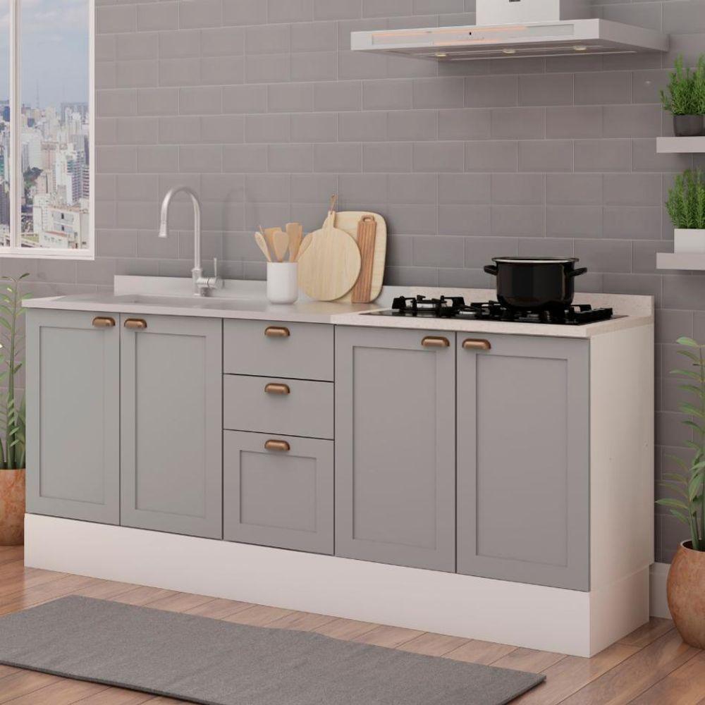 Cozinha 100% Mdf Modulada Iluminata Com Balcão Para Cooktop Branco Fendi - 1