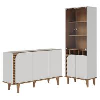 Sala De Jantar Jurerê Com Cristaleira E Buffet Aparador Off White Matte Freijó - Colibri Off White Matte Freijó - 1