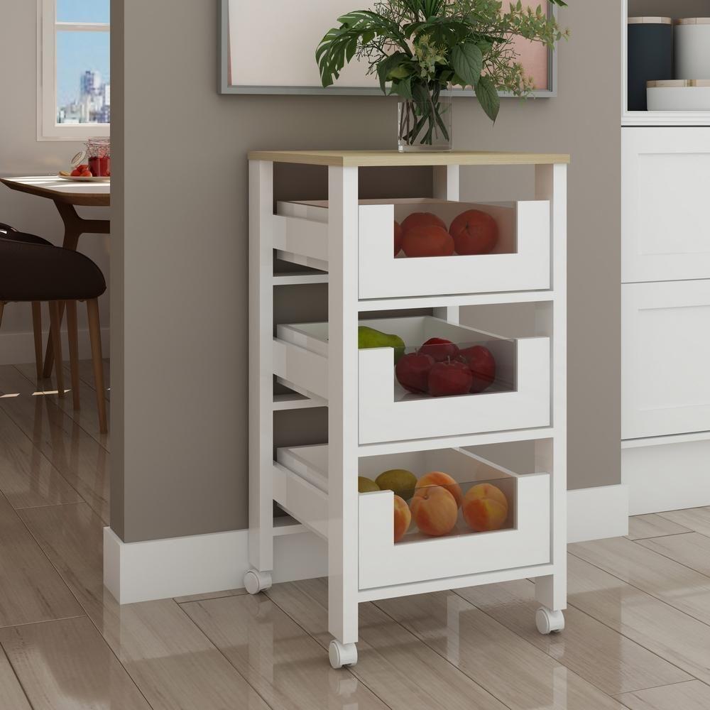 Multiuso Fruteira 3 Cestos Com Detalhes Em Vidro E Rodizios Branco/savana Genialflex - 1