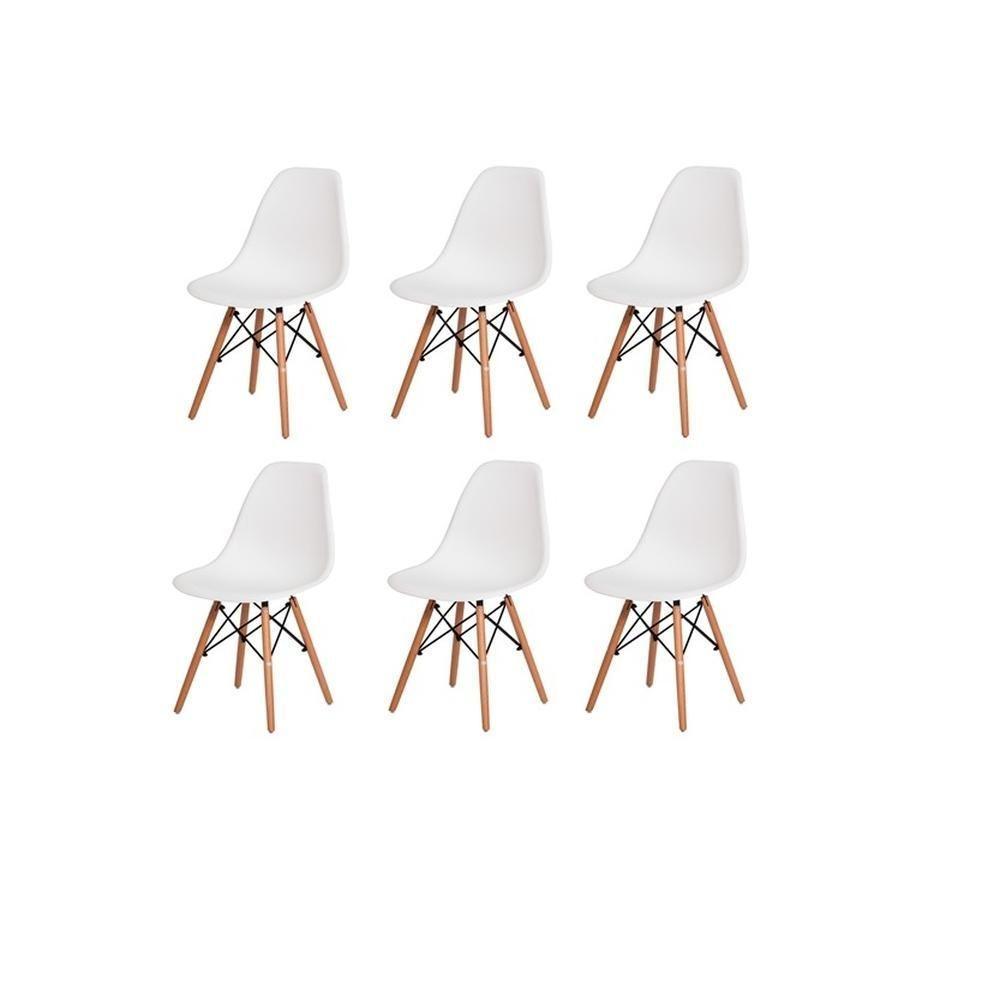 Conjunto De Mesa De Jantar Eames Eiffel Redonda 100cm Tampo De Madeira Preto Com 6 Cadeiras Brancas - 3