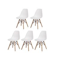 Conjunto De Mesa De Jantar Eames Eiffel Redonda 100cm Tampo De Madeira Branco Com 5 Cadeiras Brancas - 2