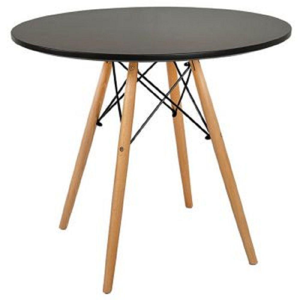 Conjunto De Mesa De Jantar Eames Eiffel Redonda 100cm Tampo De Madeira Preto Com 5 Cadeiras Brancas - 2