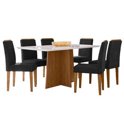 Mesa De Jantar Ambiente Anitta 160x90 Cm Com Vidro Ype Off White E 6 Cadeiras Ana Ype Veludo Preto - New Ceval