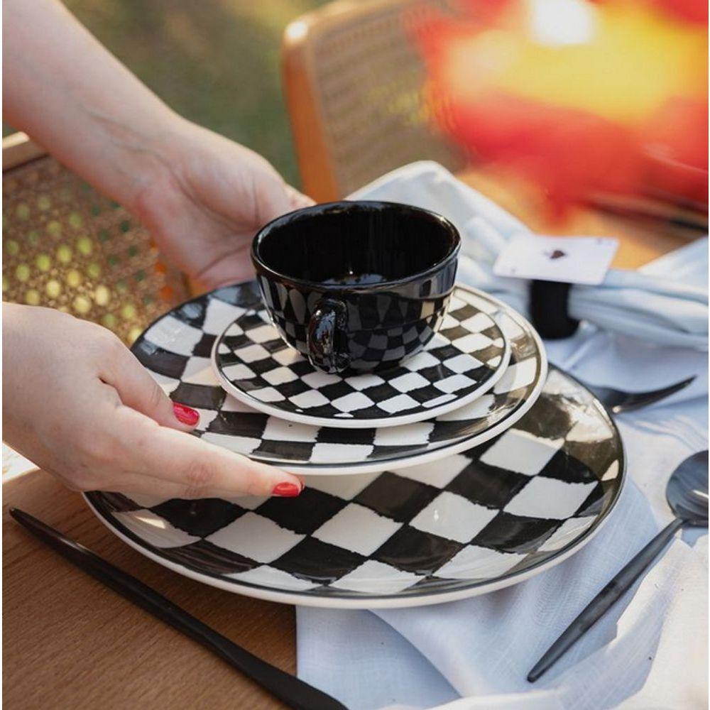 Jogo De Pratos Rasos Em Cerâmica Unni Com 6 Peças 26cm Oxford Damas - 3