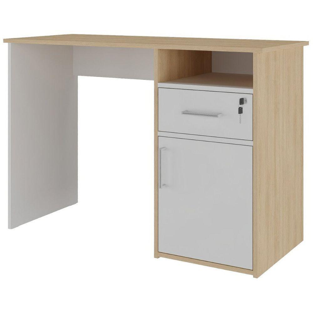 Escrivaninha Mesa Office Com Gaveta E Armário Hall Carvalho/Branco - 3