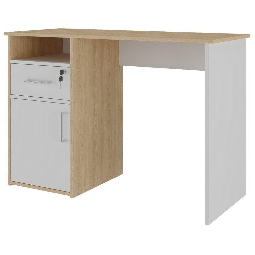 Escrivaninha Mesa Office Com Gaveta E Armário Hall Carvalho/Branco - 4