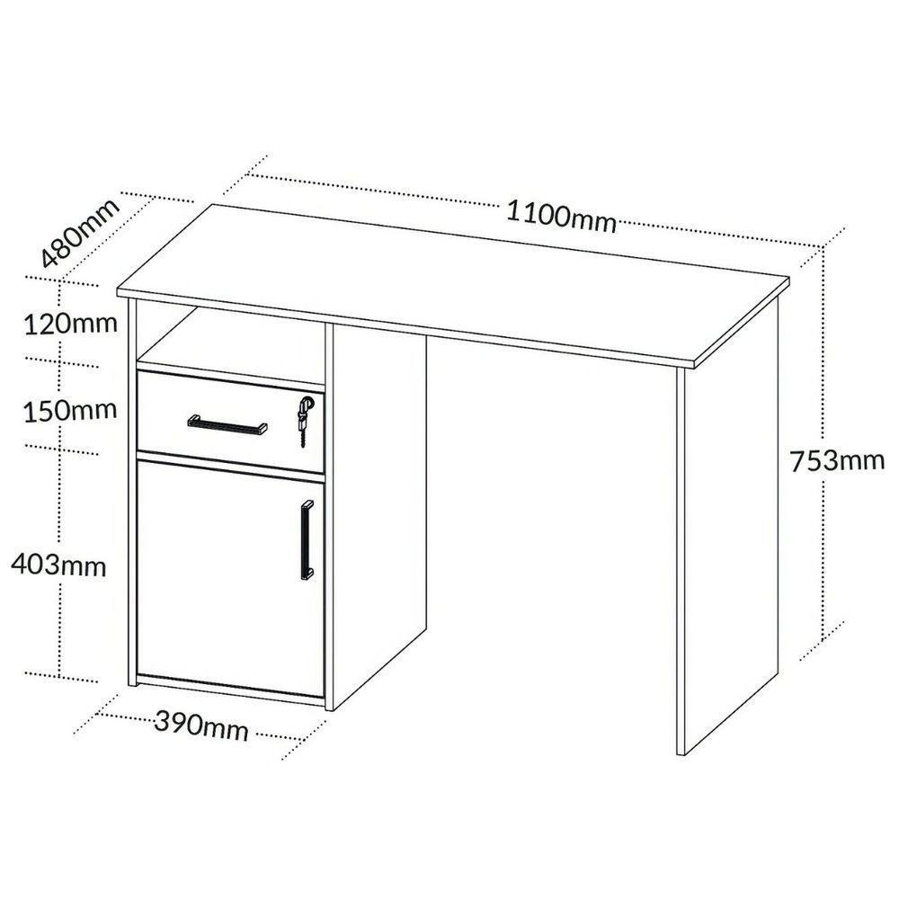 Escrivaninha Mesa Office Com Gaveta E Armário Hall Carvalho/Branco - 7