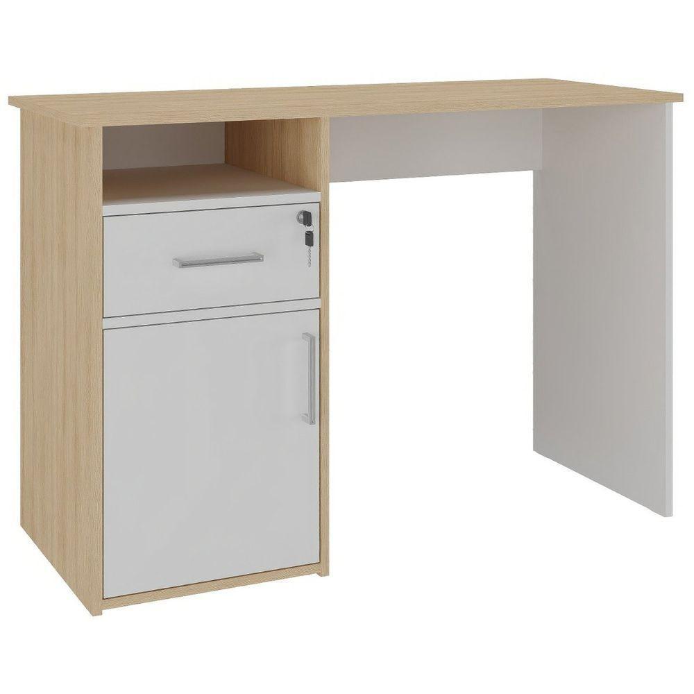 Escrivaninha Mesa Office Com Gaveta E Armário Hall Carvalho/Branco - 9