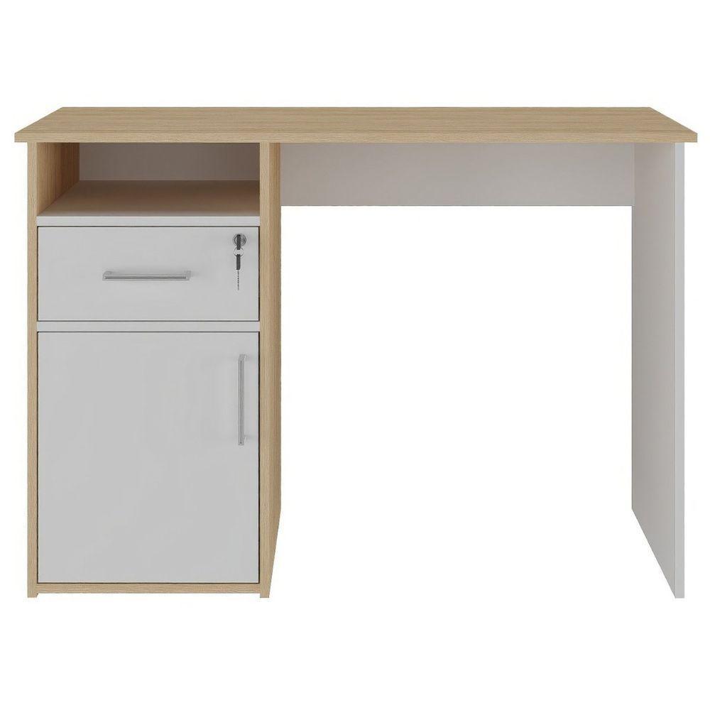 Escrivaninha Mesa Office Com Gaveta E Armário Hall Carvalho/Branco - 10