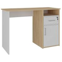 Escrivaninha Mesa Office Com Gaveta E Armário Hall Carvalho/Branco - 8