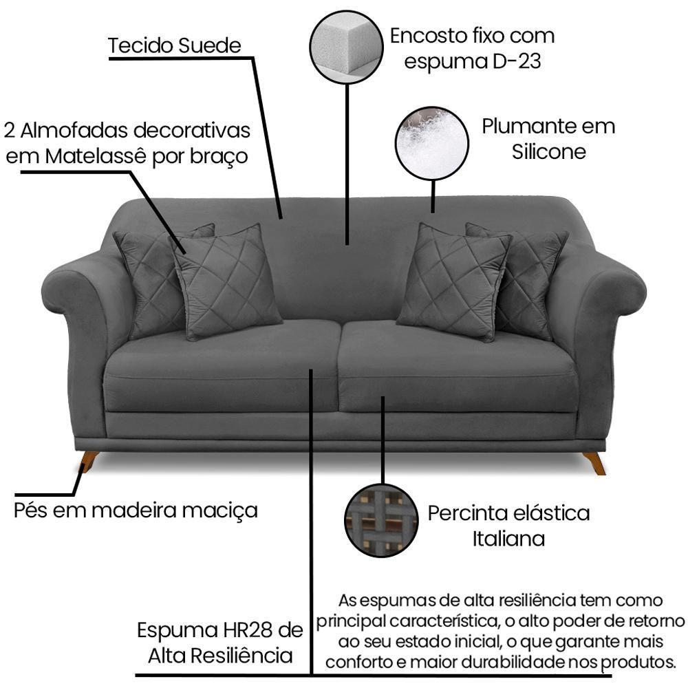 Sofa 3 Lugares Retro Polo 200cm Com Almofada Suede 1104 Ezz 1104 - 8
