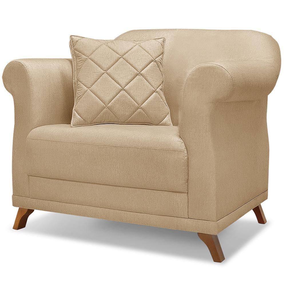 Poltrona Decorativa Retro Polo Com Almofada Linho Dourado Ezz Dourado - 1