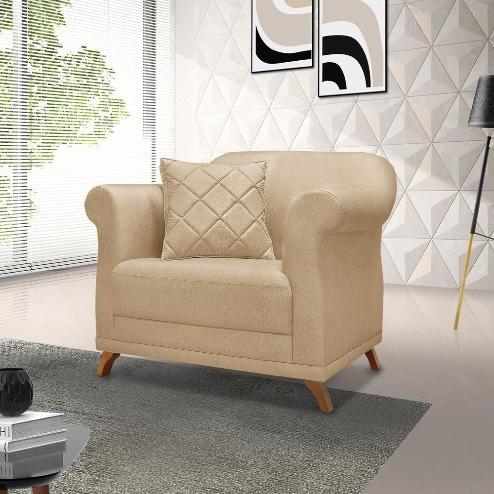 Poltrona Decorativa Retro Polo Com Almofada Linho Dourado Ezz Dourado - 6