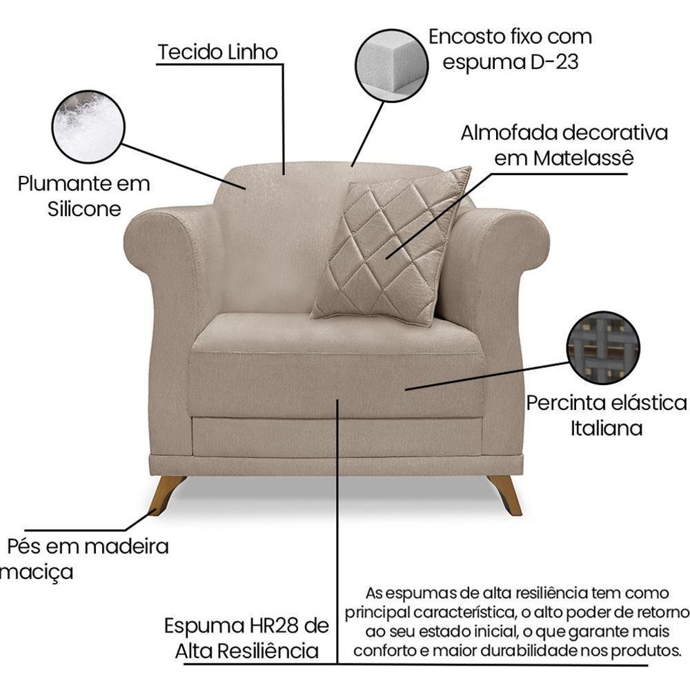 Poltrona Decorativa Retro Polo Com Almofada Linho Areia Ezz Areia - 6