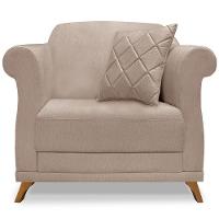 Poltrona Decorativa Retro Polo Com Almofada Linho Areia Ezz Areia