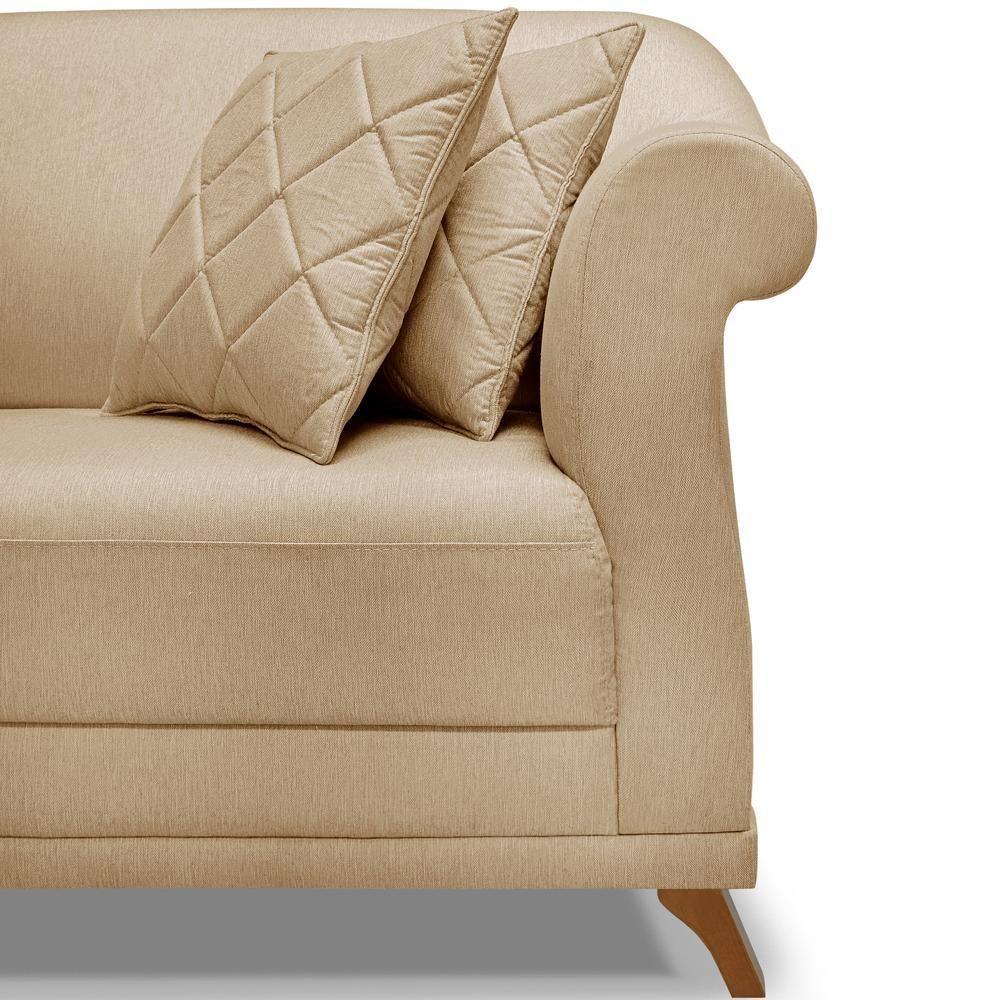 Sofa 2 Lugares Retro Polo 160cm Com Almofada Linho Dourado Ezz Dourado - 4