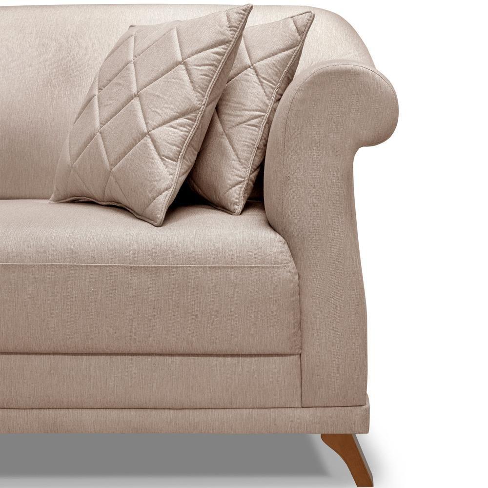 Sofa 2 Lugares Retro Polo 160cm Com Almofada Linho Areia Ezz Areia - 3