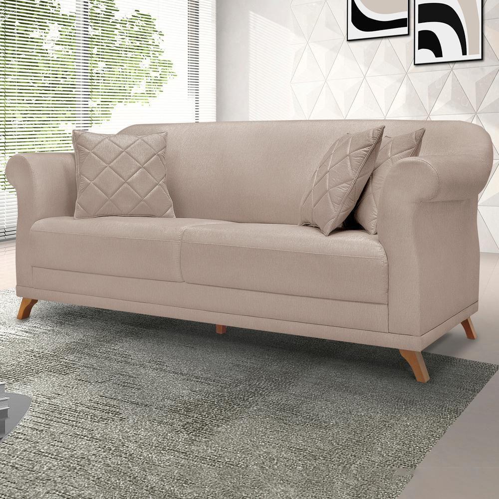 Sofa 2 Lugares Retro Polo 160cm Com Almofada Linho Areia Ezz Areia - 8