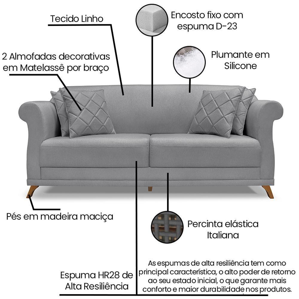 Sofa 2 Lugares Retro Polo 180cm Com Almofada Linho Cinza Ezz Cinza - 8