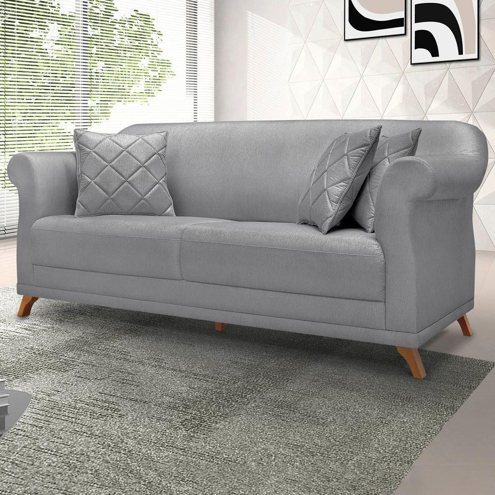 Sofa 2 Lugares Retro Polo 180cm Com Almofada Linho Cinza Ezz Cinza - 9