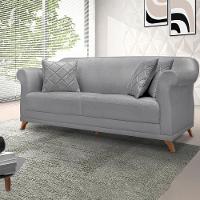 Sofa 2 Lugares Retro Polo 180cm Com Almofada Linho Cinza Ezz Cinza - 6