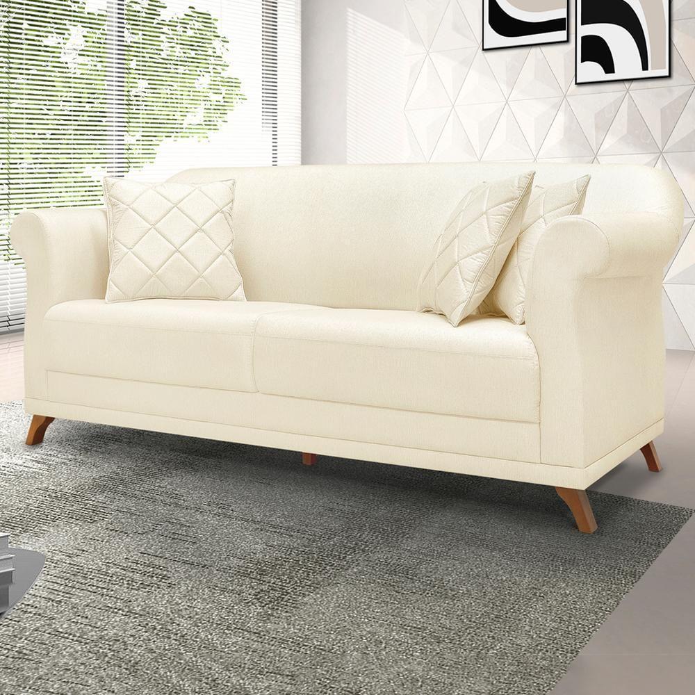 Sofa 2 Lugares Retro Polo 160cm Com Almofada Linho Perola Ezz Perola - 8