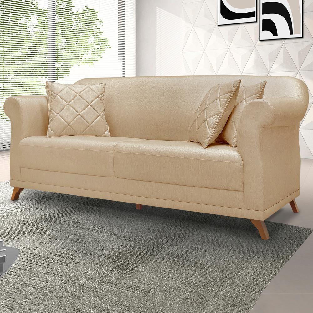 Sofa 2 Lugares Retro Polo 180cm Com Almofada Linho Dourado Ezz Dourado - 9