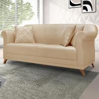 Sofa 2 Lugares Retro Polo 180cm Com Almofada Linho Dourado Ezz Dourado - 9