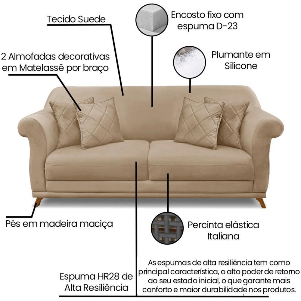 Sofa 3 Lugares Retro Polo 200cm Com Almofada Suede 1101 Ezz 1101 - 8