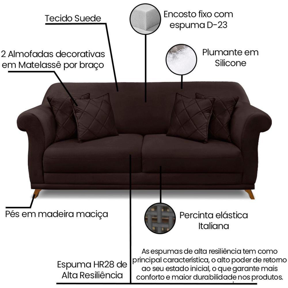 Sofa 3 Lugares Retro Polo 200cm Com Almofada Suede 1102 Ezz 1102 - 8