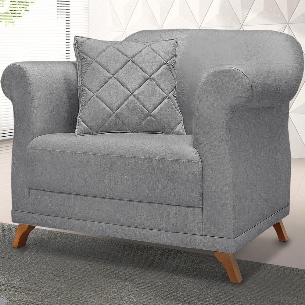 Poltrona Decorativa Retro Polo Com Almofada Linho Cinza Ezz Cinza - 9