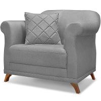 Poltrona Decorativa Retro Polo Com Almofada Linho Cinza Ezz Cinza - 1