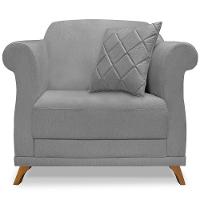 Poltrona Decorativa Retro Polo Com Almofada Linho Cinza Ezz Cinza