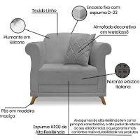 Poltrona Decorativa Retro Polo Com Almofada Linho Cinza Ezz Cinza - 8